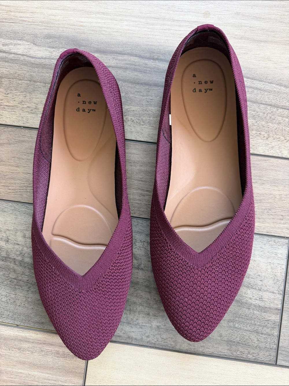 a new day Pointed Knit Flats in Burgandy